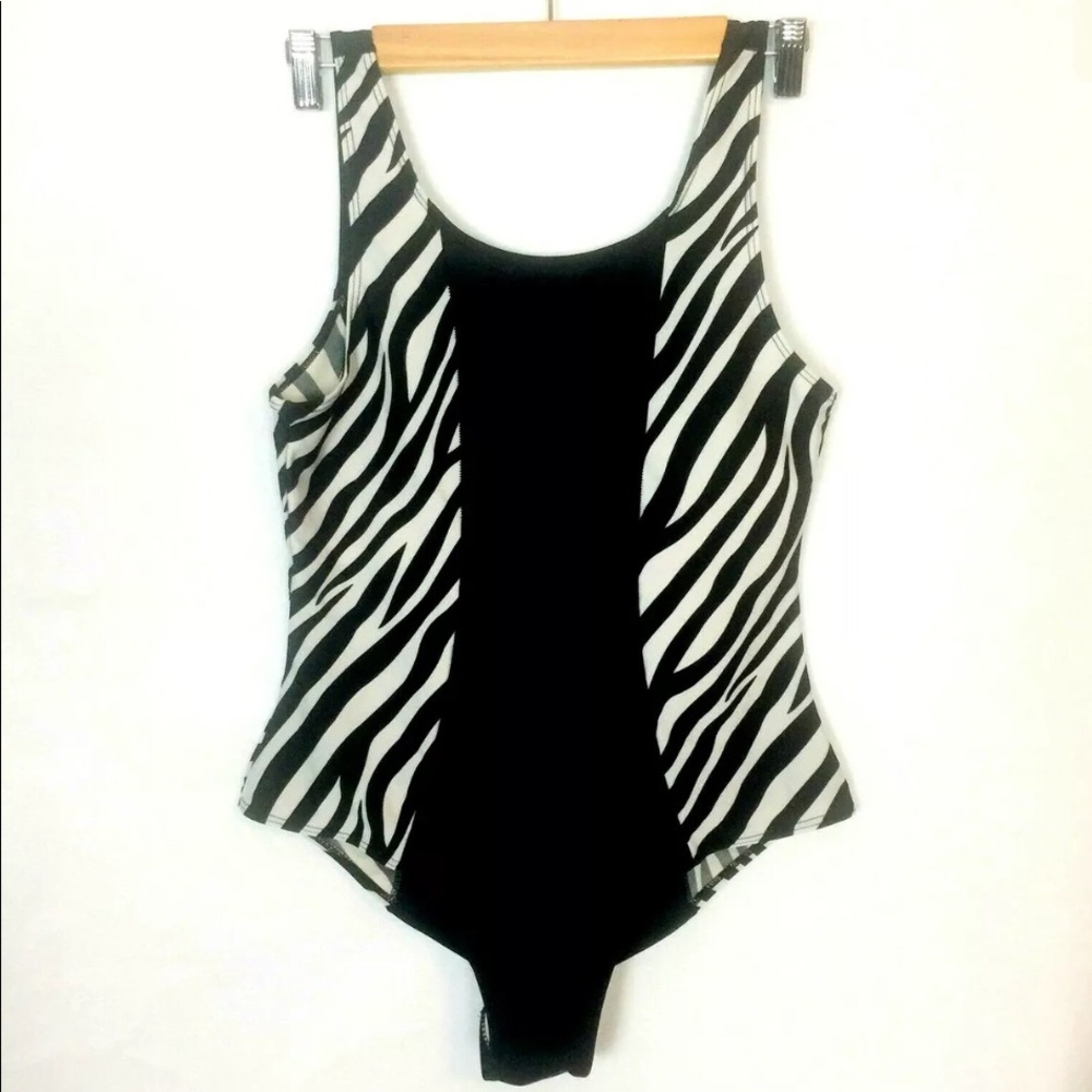 Zebra Print Swimsuit 1 Piece Black White Bathing